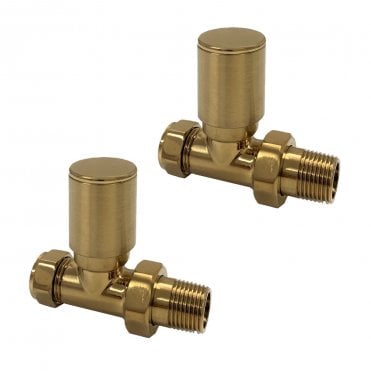 Modern Straight Radiator Valves Brushed Brass (Pair)