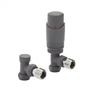 K-Design Textured Grey Angled TRV Thermostatic Radiator Valve Pack