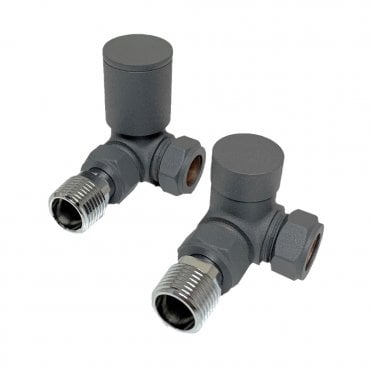 15mm Modern Corner Radiator Valves Textured Grey (Pair)