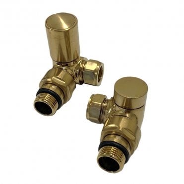Modern Corner Radiator Valves Brushed Brass (Pair)