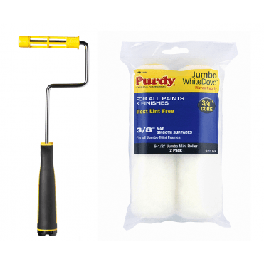 Jumbo Mini Paint Roller Frame 114-165mm + (6 1/2" White Dove Twin Pack)