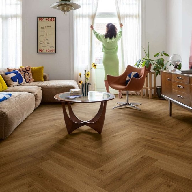 Quick-Step CIRO Herringbone Vinyl Flooring Botanic Caramel Oak