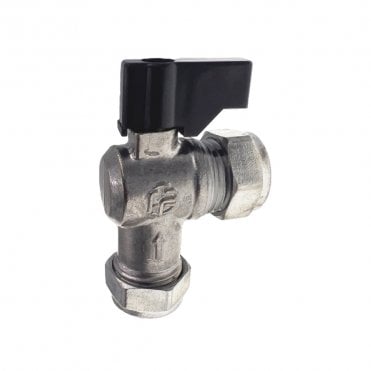 15mm Angled Isolating Valve with Black Handle