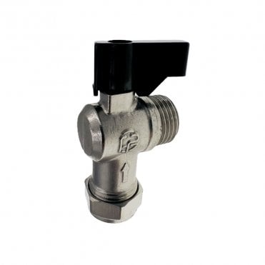 15mm x 1/2" Flat Faced Angled Isolating Valve with Black Lever