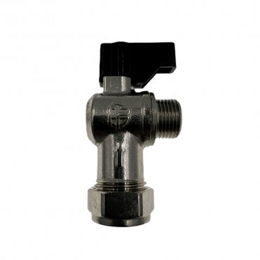 15mm x 3/8" Flat Faced Angled Isolating Valve with Black Lever