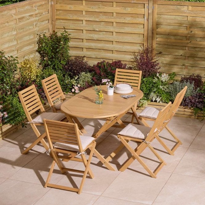 Rowlinson Ashdown Folding 6 Seat Oval Dining Set with Cushions