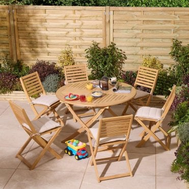 Ashdown Folding 6 Seat Round Dining Set with Cushions
