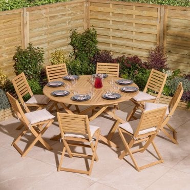 Ashdown Folding 8 Seat Round Dining Set with Cushions