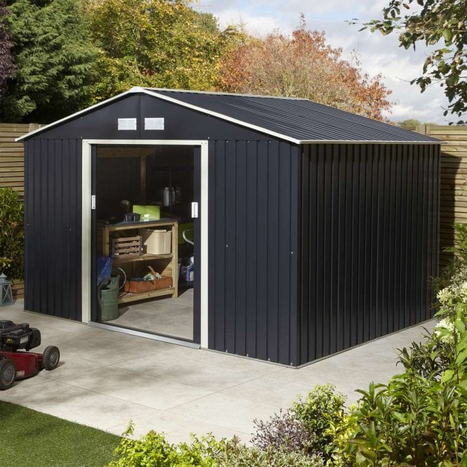Rowlinson Dark Grey Metal Apex Shed 3210 x 2410mm
