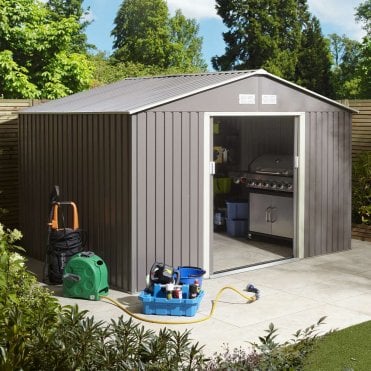 Light Grey Metal Apex Shed 3210 x 2410mm