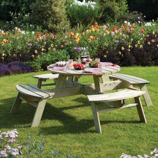 Rowlinson Round Picnic Table with 40mm Parasol Hole 2000mm