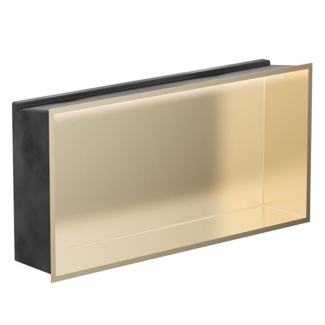 Showerwall Brushed Brass 610mm x 305mm x 120mm Rectangular Integrated Niche with LED Light