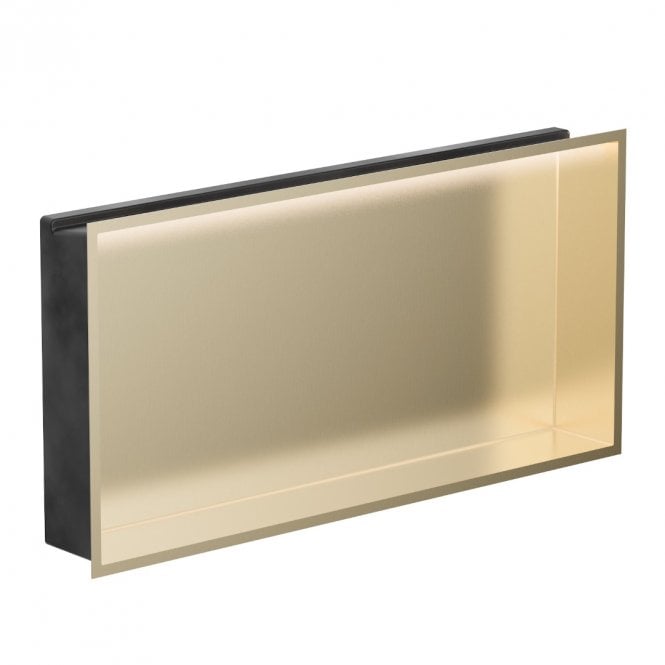 Showerwall Brushed Brass 610mm x 305mm x 80mm Square Slimline Integrated Niche with LED Light