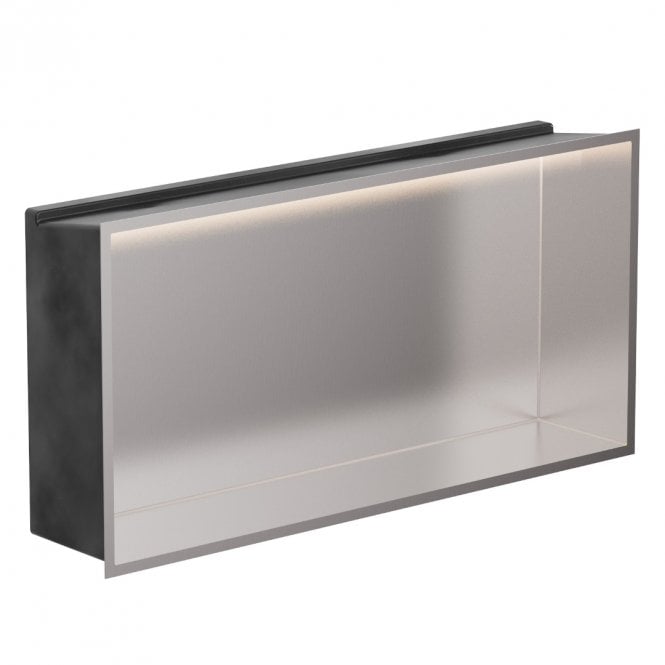 Showerwall Brushed Stainless 610mm x 305mm x 120mm Rectangular Integrated Niche with LED Light
