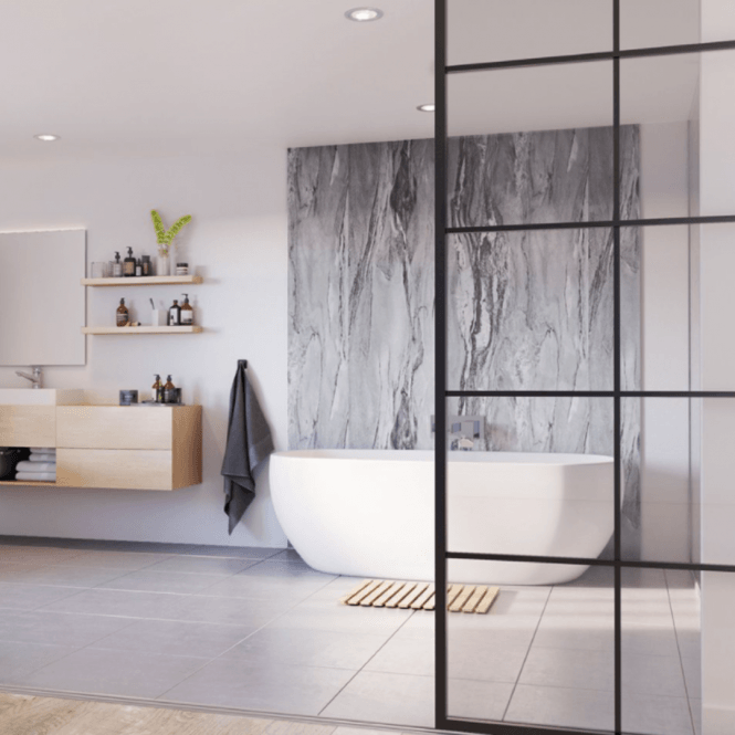 Showerwall Grey Volterra Gloss Laminate PLY Shower Wall Panel - SW53