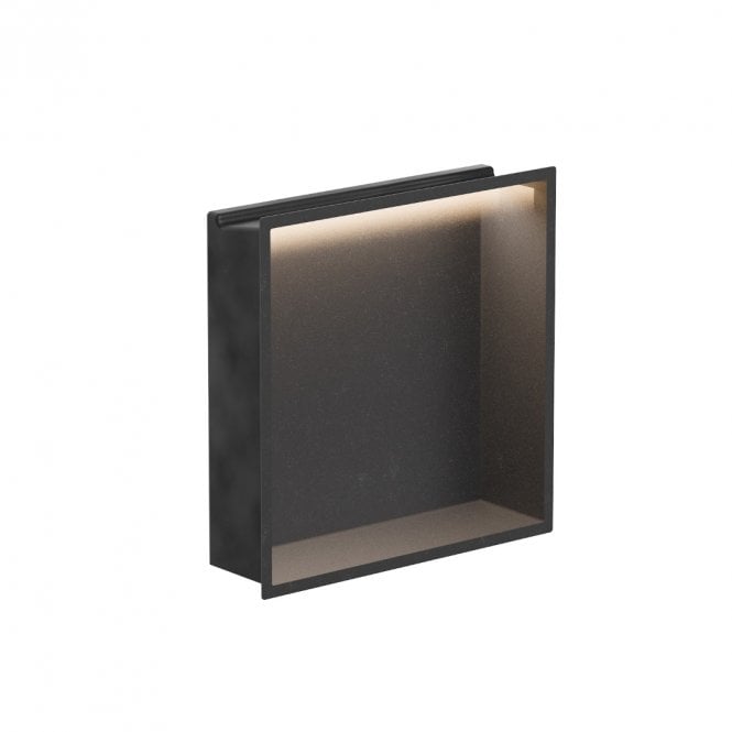 Showerwall Matt Black 305mm x 305mm x 80mm Square Slimline Integrated Niche with LED Light