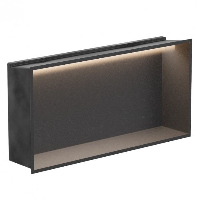 Showerwall Matt Black 610mm x 305mm x 120mm Rectangular Integrated Niche with LED Light