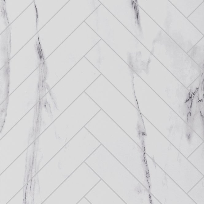 Showerwall White Marble Herringbone Laminate Shower Wall Panel - 2400 x 600mm ProClick - SWT03
