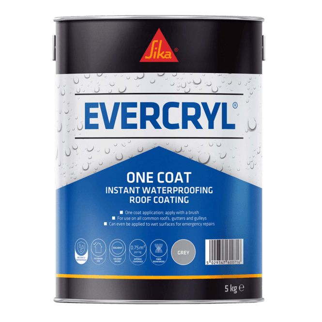 Sika 2x 5kg Grey Evercryl One Coat Roof Repair Compound