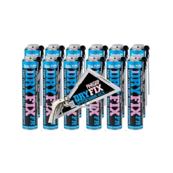 Sika 750ML (x12) Pinkgrip Dryfix Expanding Adhesive Foam & Applicator Gun