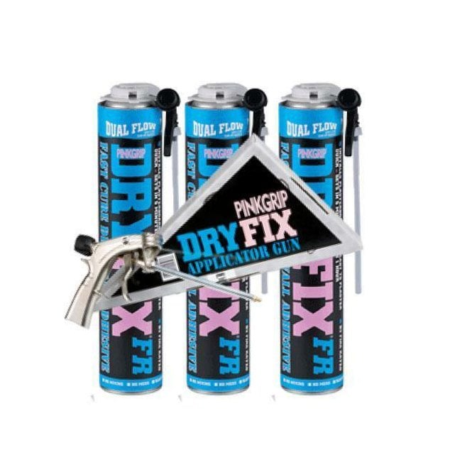 Sika 750ML (x3) Pinkgrip Dryfix Expanding Adhesive Foam & Applicator Gun