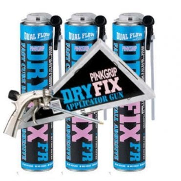 750ML (x3) Pinkgrip Dryfix Expanding Adhesive Foam & Applicator Gun