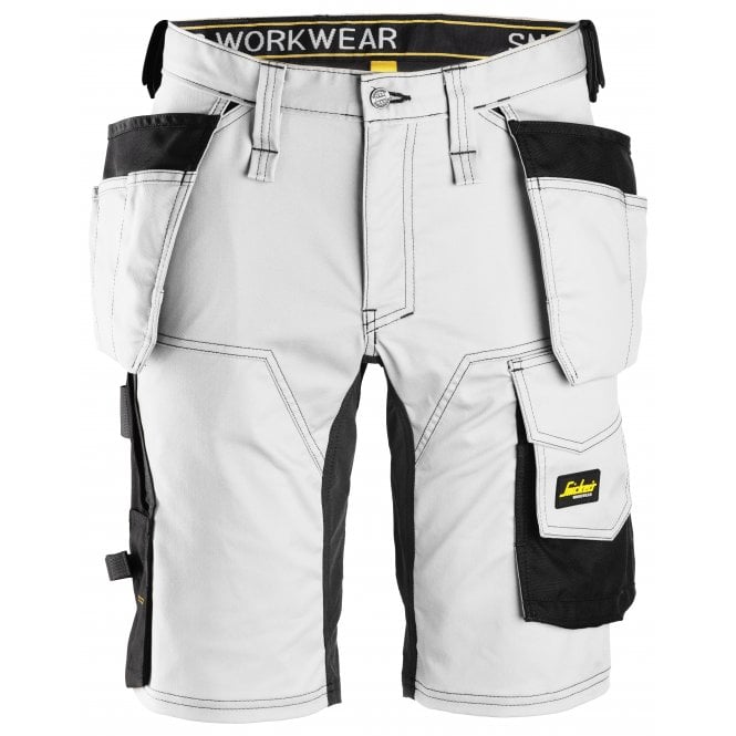 Snickers 6141 White/Black Allroundwork Stretch Slim Shorts