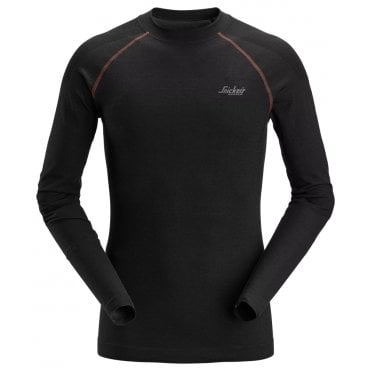 9483 Black Seamless Base Layer Wool Top