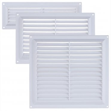 Plastic Louvre Air Ventilator Ventilation Vent Grille Cover White Fly Mesh
