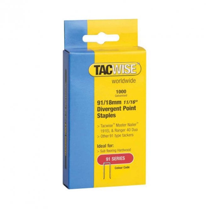 Tacwise Type 91 Narrow Crown Divergent Point Staples - Electric Tackers