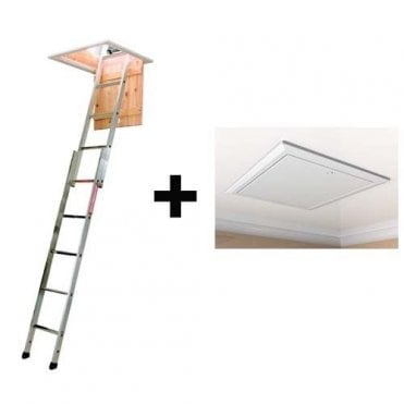 Timloc 1169 White Hinged Loft Access Hatch & Youngmans 2-Section Loft Ladder Spacemaker