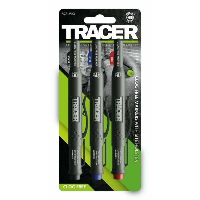 Tracer ACF-MK3 3pc Clog Free Markers 3Pk (Black,Blue & Red) C/W Site Holsters