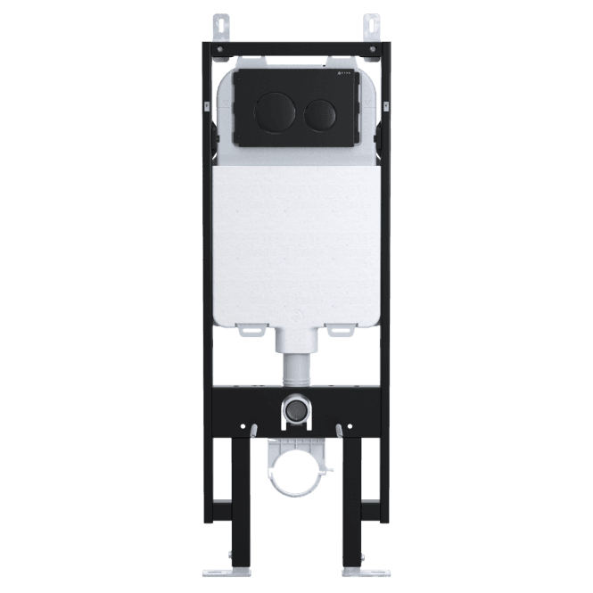 Viva Sanitary Skylo Ultra Slim Wall Hung Toilet Frame with Ultra 12 Matt Black Flush Plate