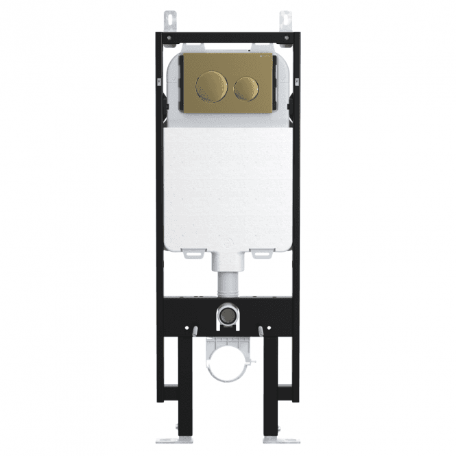 Viva Sanitary Skylo Ultra Slim Wall Hung Toilet Frame with Ultra 14 Brushed Brass Flush Plate