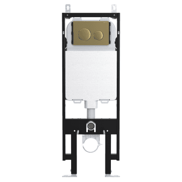 Skylo Ultra Slim Wall Hung Toilet Frame with Ultra 14 Brushed Brass Flush Plate