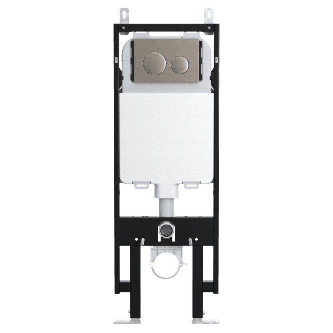 Viva Sanitary Skylo Ultra Slim Wall Hung Toilet Frame with Ultra 15 Brushed Nickel Flush Plate