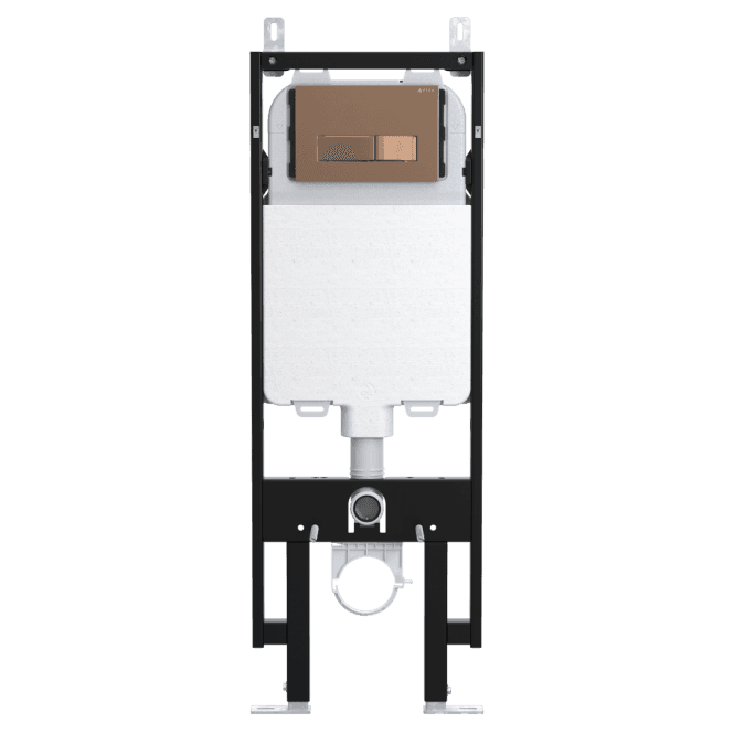 Viva Sanitary Skylo Ultra Slim Wall Hung Toilet Frame with Ultra 26 Brushed Copper Flush Plate