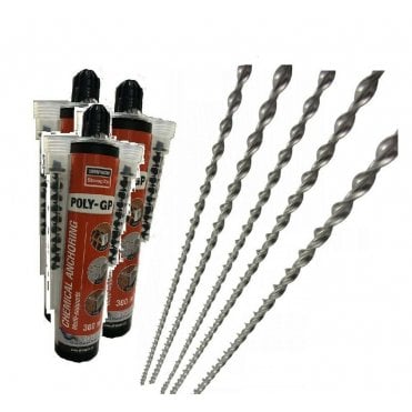 10 x 6mmx1000mm Helical Mortar Crack Stitching Bars + 6 Anchor Resin + Applicator